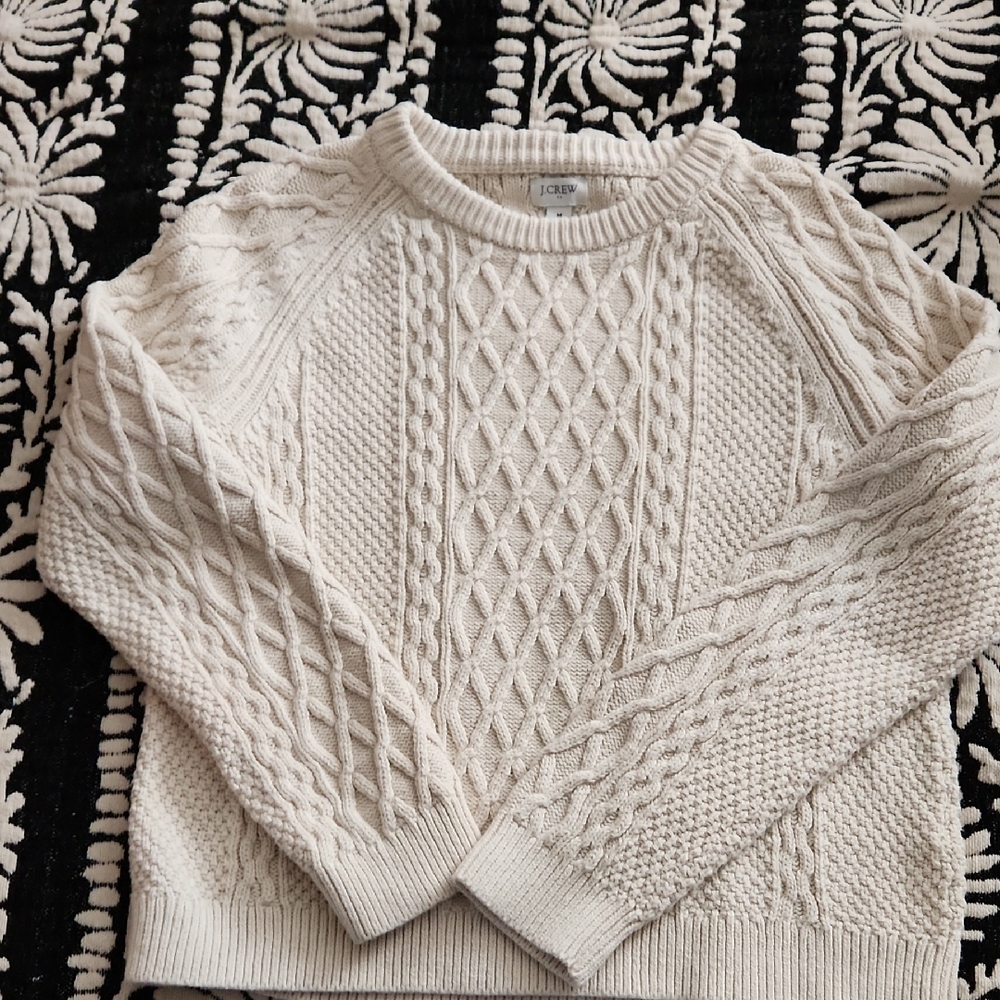 J. Crew Cream Cable-Knit Crewneck Sweater